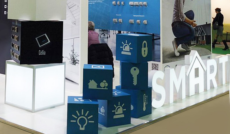 custom stand with light boxes at the exhibiton in Moscow